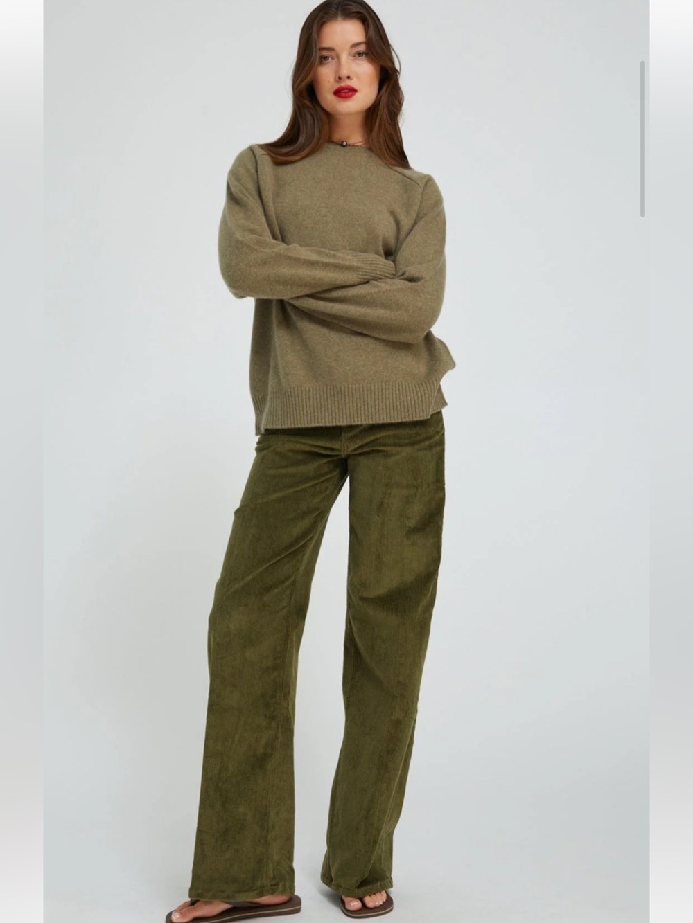 SPRWMN Moss Corduroy Wide Leg Trousers High Rise 25” Waist Size 23